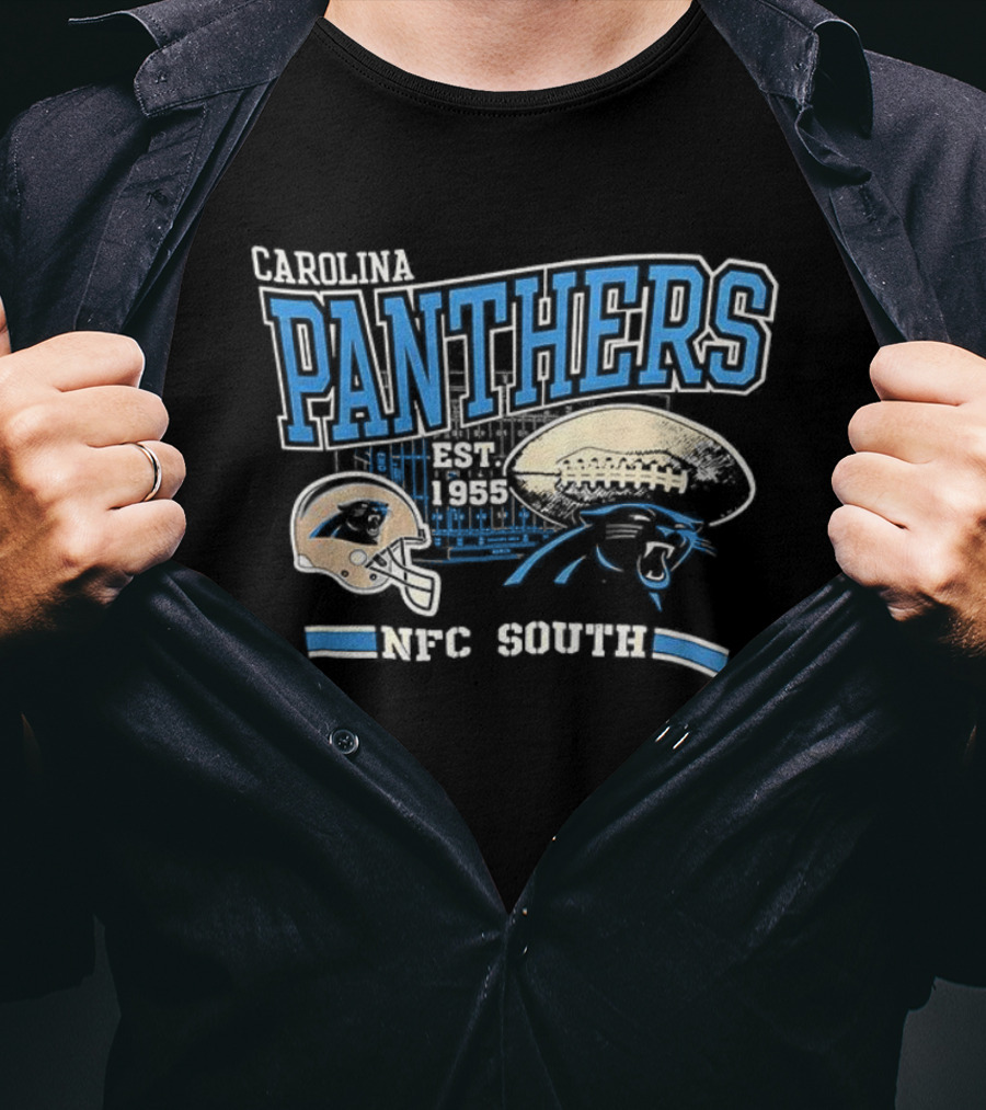 Carolina Panthers Est 1955 NFC South Helmet And Panther Graphic T-Shirt