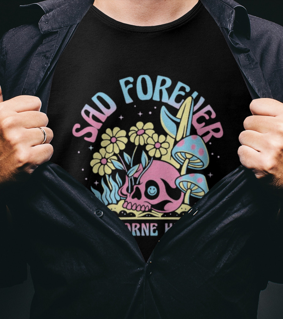 Sad Forever Hawthorne Heights Skull Flowers And Mushrooms T-Shirt