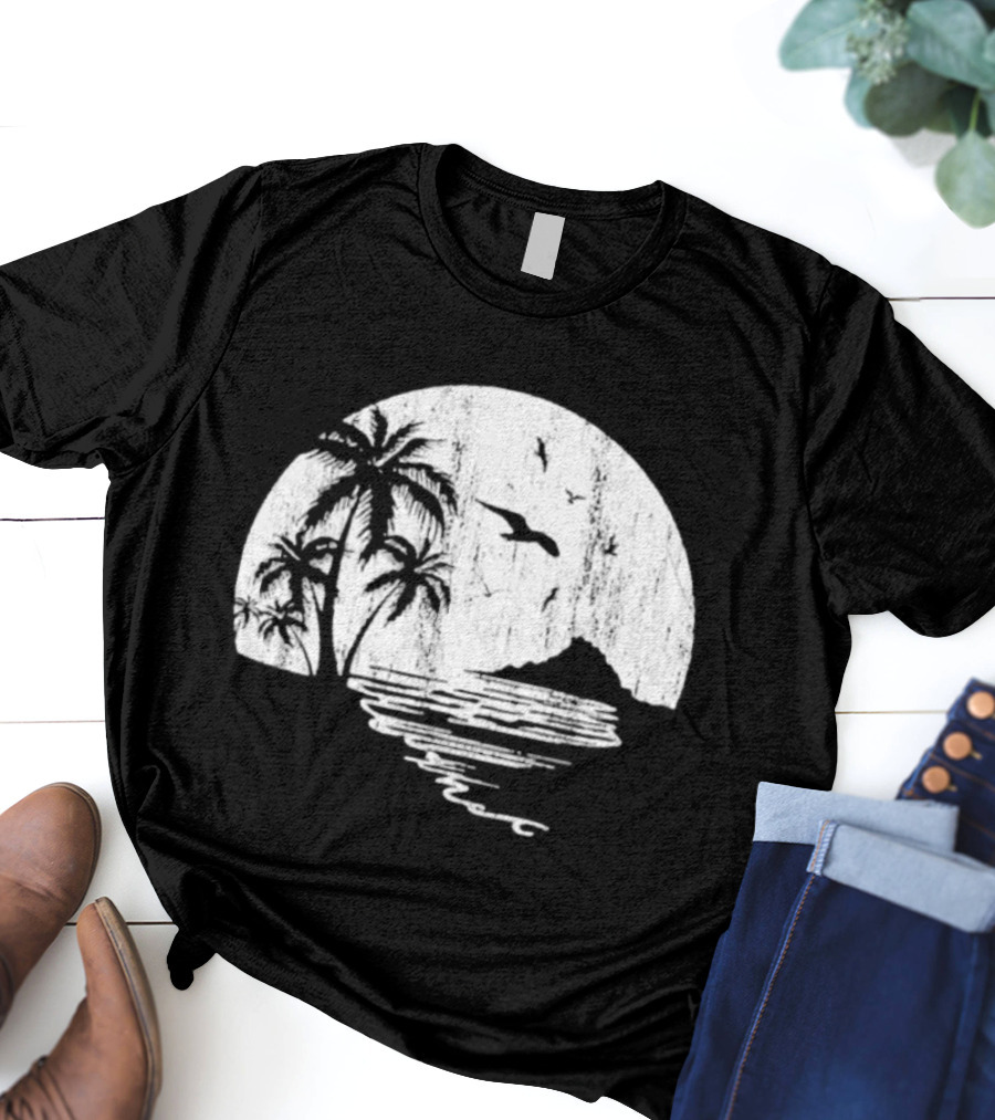 High Potential Morgan Moon Beach Palm Tree Coastal Sunset Scene Silhouette T-Shirt