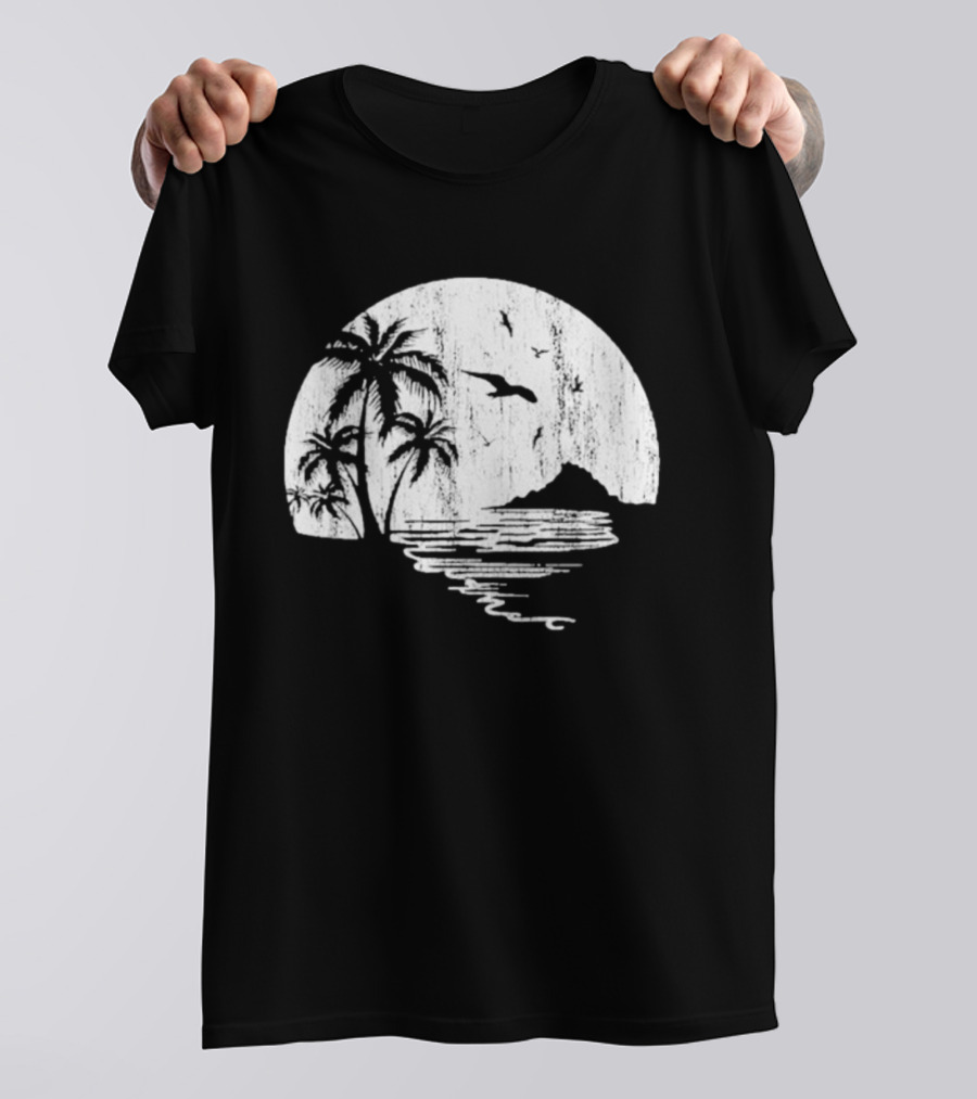 High Potential Morgan Moon Beach Palm Tree Coastal Sunset Scene Silhouette T-Shirt