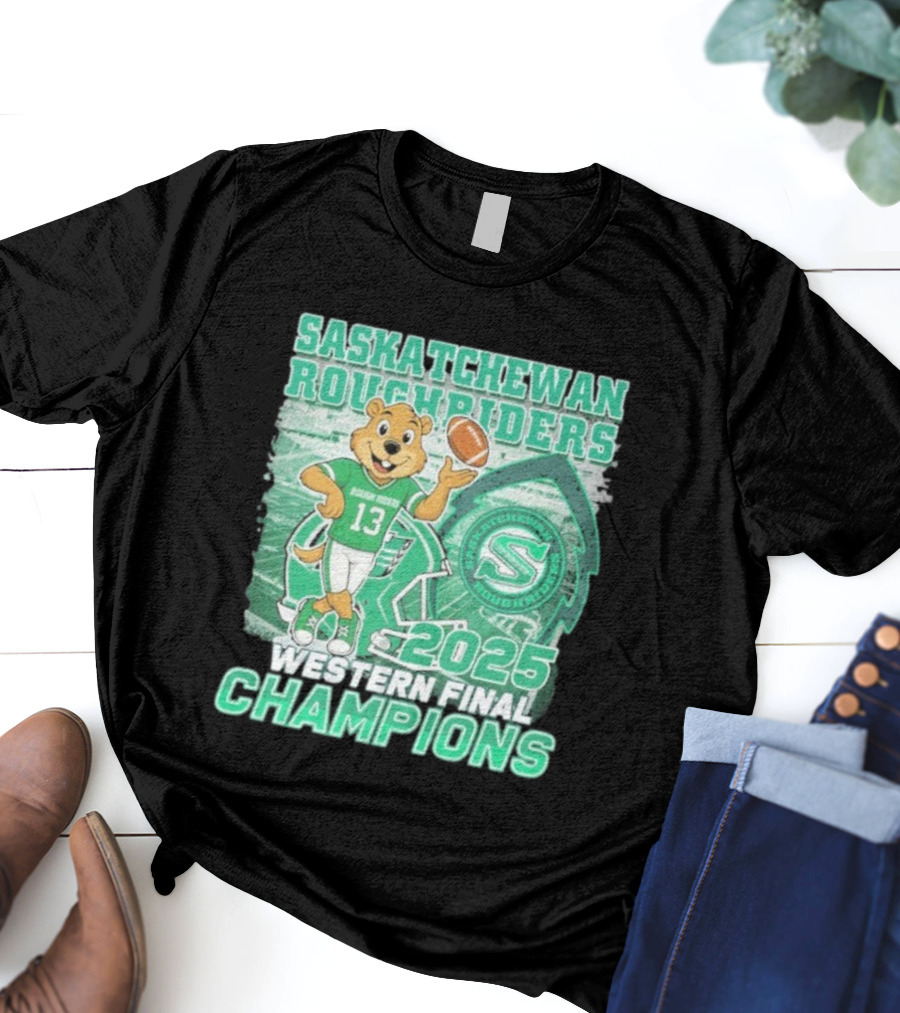 Saskatchewan Roughriders 2025 Western Final Champions Mascot Football T-Shirt