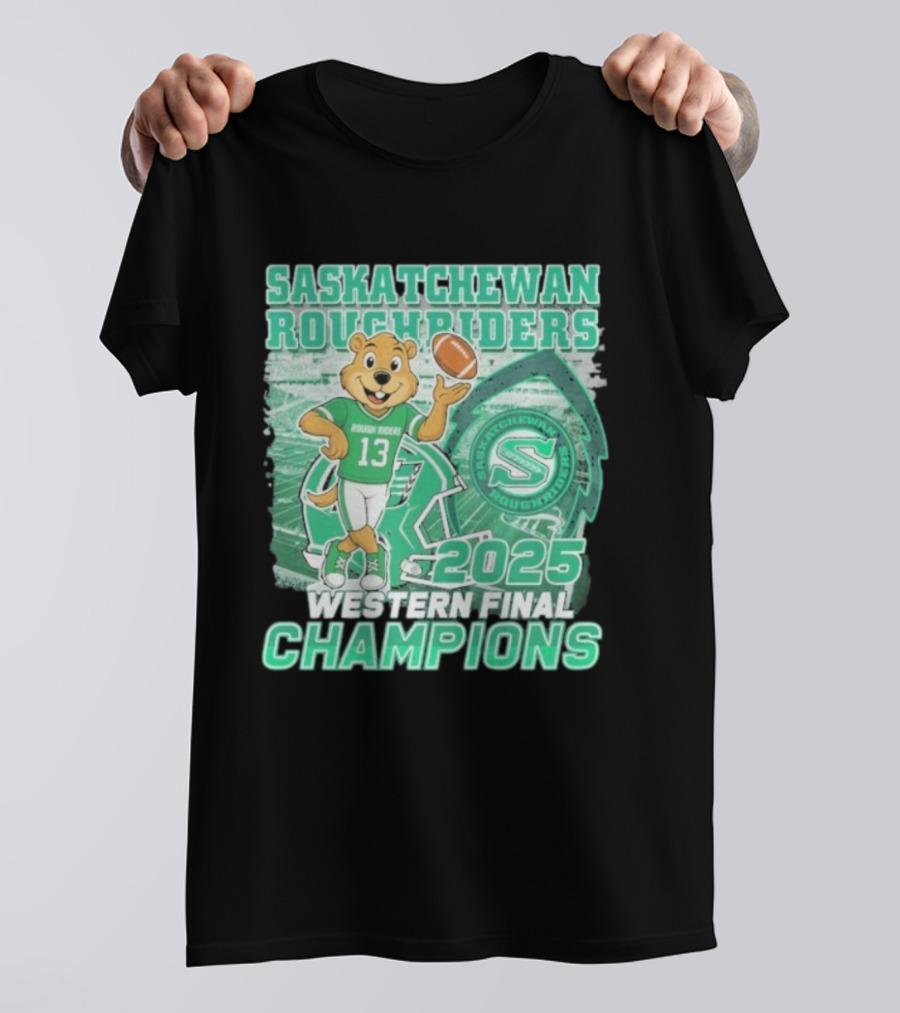 Saskatchewan Roughriders 2025 Western Final Champions Mascot Football T-Shirt