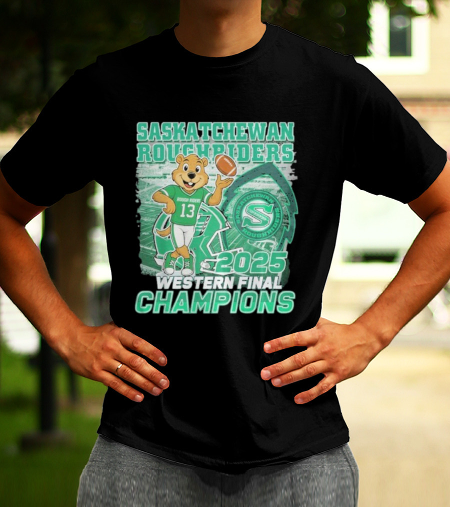 Saskatchewan Roughriders 2025 Western Final Champions Mascot Football T-Shirt
