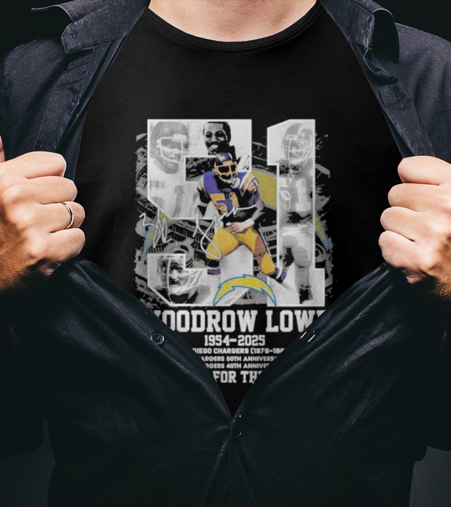 Woodrow Lowe 1954-2023 San Diego Chargers Anniversary Team Thank You For The Memories T-Shirt