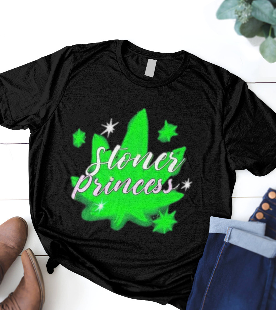 Stoner Princess Cannabis Leaf Royalty Stars T-Shirt