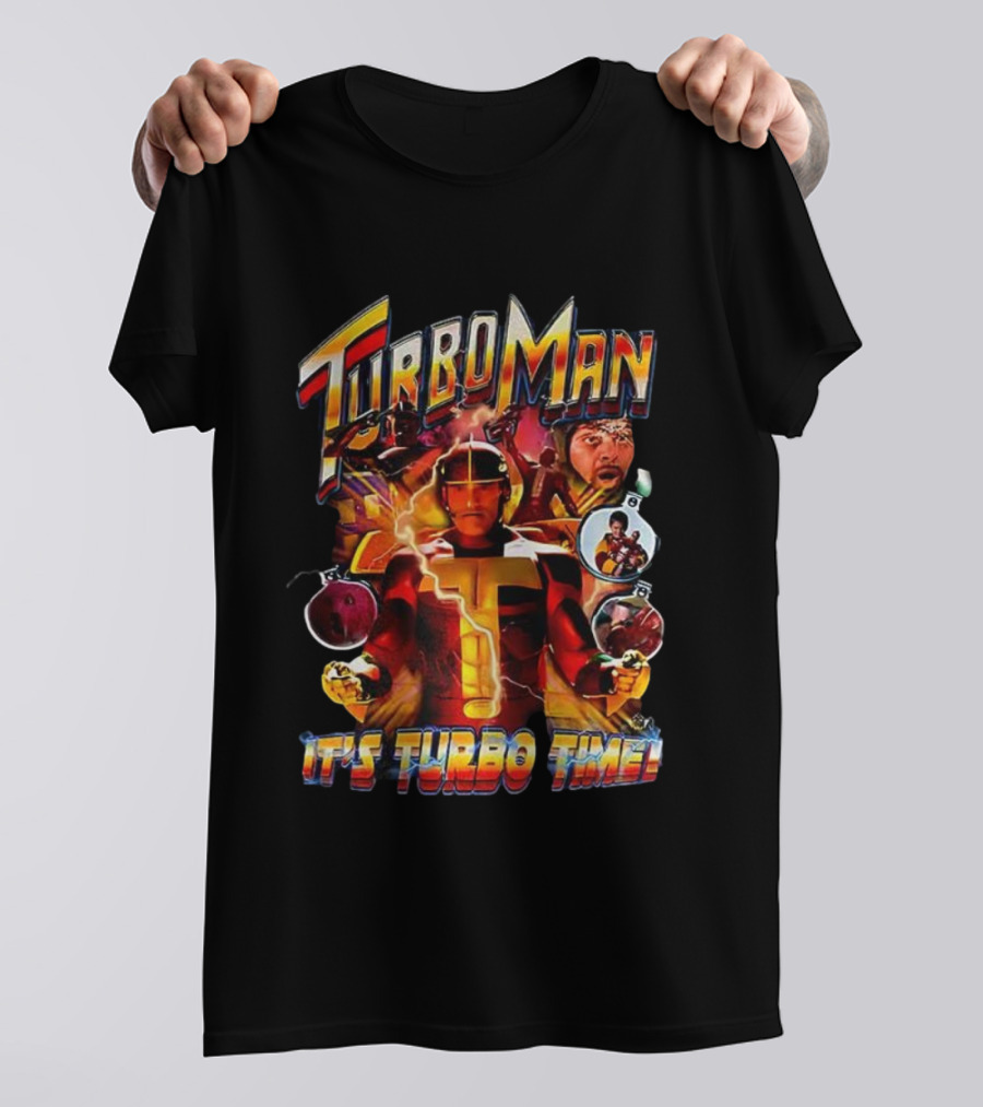 Turbo Man It's Turbo Time Christmas Bauble Lightning Hero Scene T-Shirt