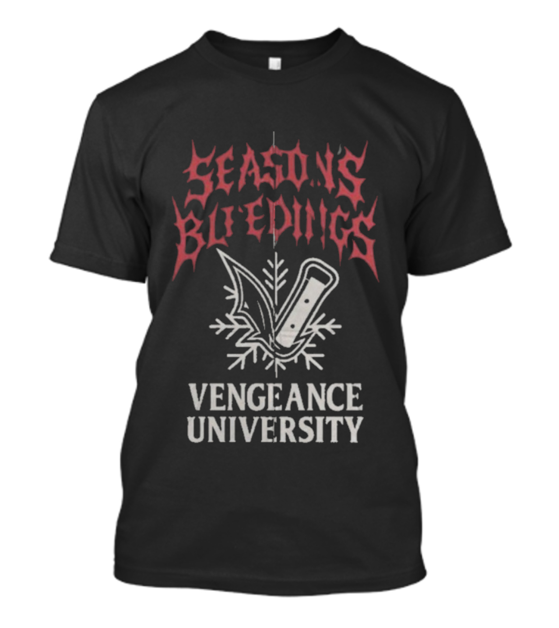 Vengeance University's Season's Bleedings Christmas Knife Snowflake T-Shirt