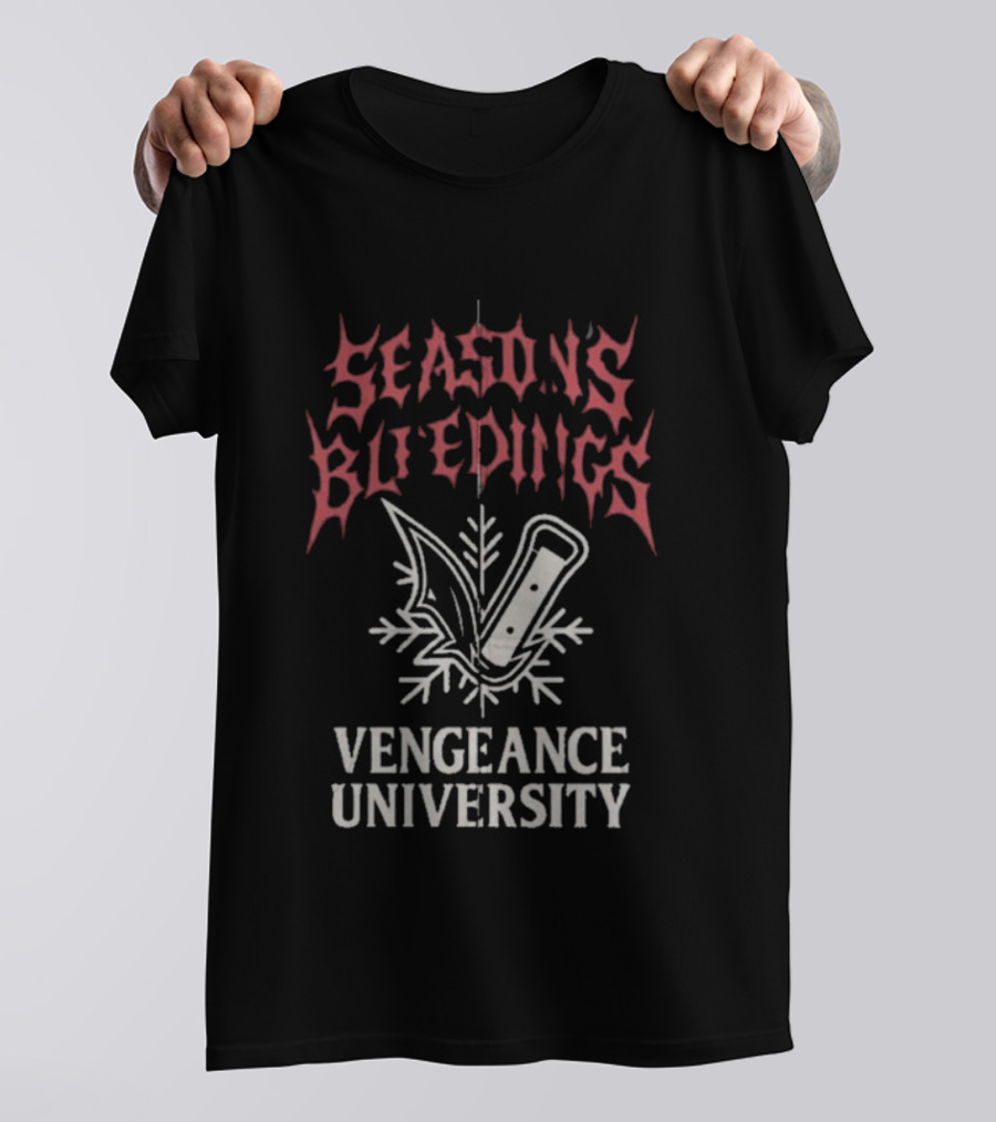 Vengeance University's Season's Bleedings Christmas Knife Snowflake T-Shirt