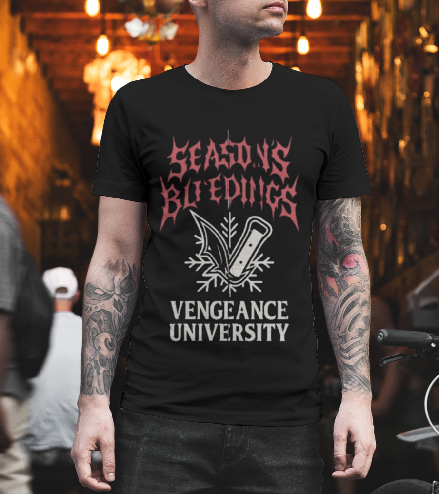 Vengeance University's Season's Bleedings Christmas Knife Snowflake T-Shirt