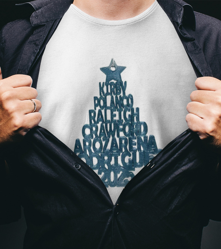 2025 Seattle Mariners Kelenic Pollock Raleigh Crawford Arozarena Rodriguez Christmas Tree T-Shirt