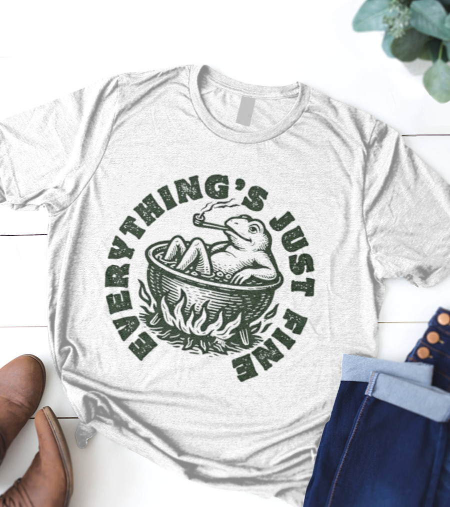 Boiling Frog Everything's Just Fine Smoking Illustration T-Shirt