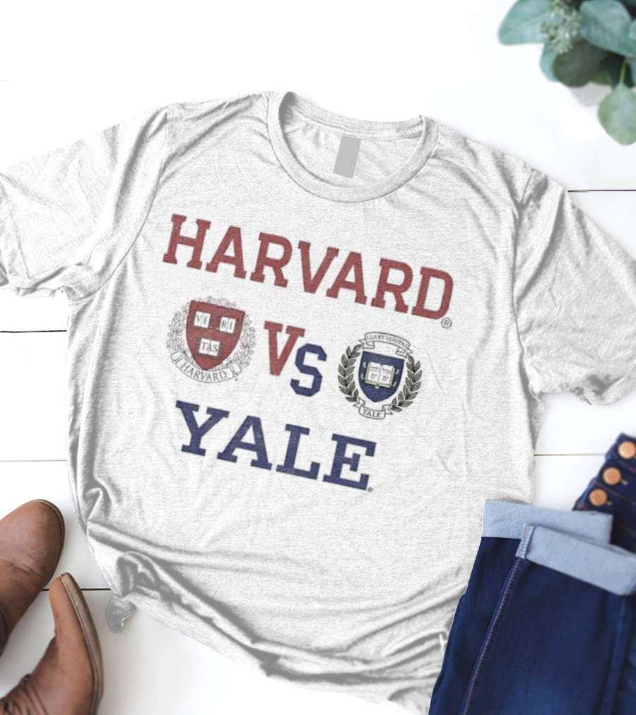 Harvard Vs Yale Rivalry Matchup Iconic University Crest Faces Off T-Shirt