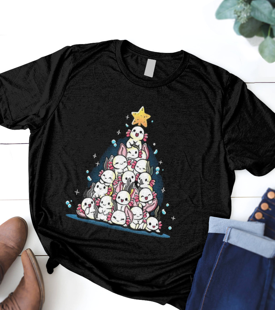 Axolotl Pyramid Shaped Christmas Tree Star Topper T-Shirt