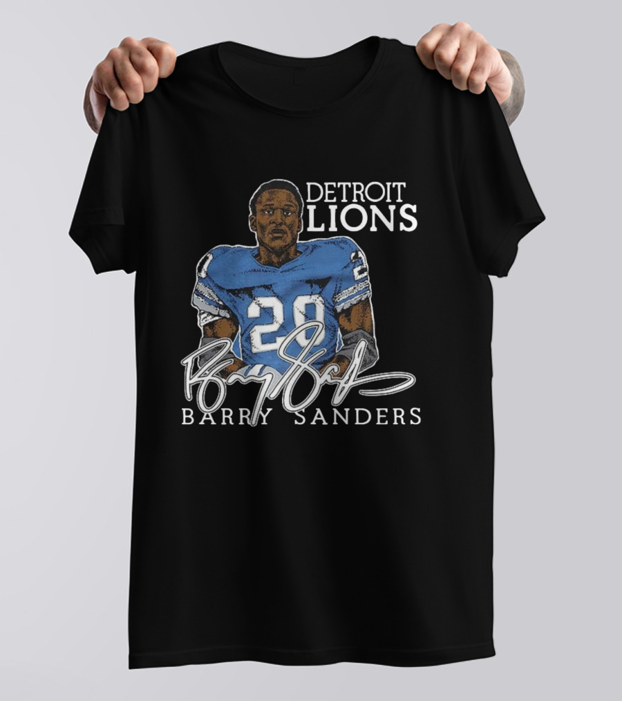 Detroit Lions Barry Sanders 20 Retired Player Classic Signature T-Shirt