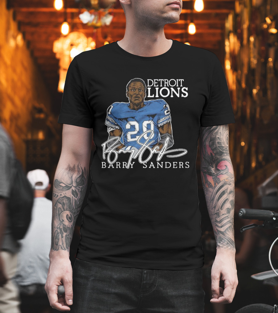 Detroit Lions Barry Sanders 20 Retired Player Classic Signature T-Shirt