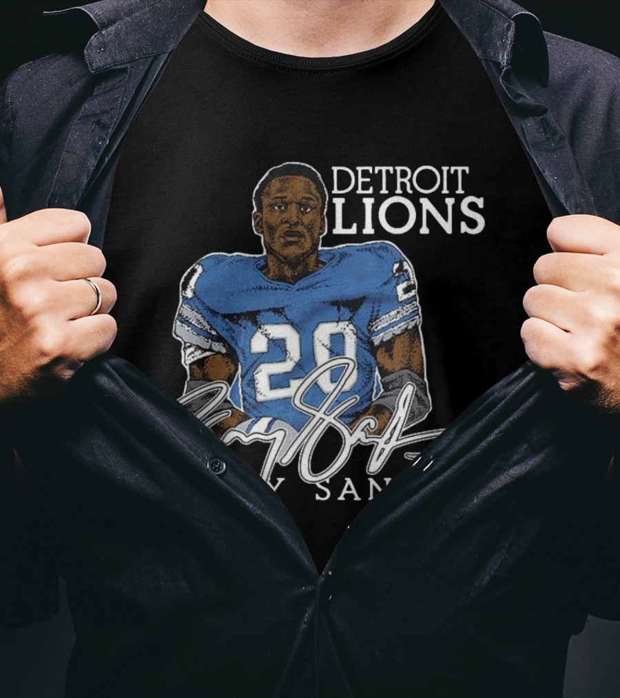 Detroit Lions Barry Sanders 20 Retired Player Classic Signature T-Shirt