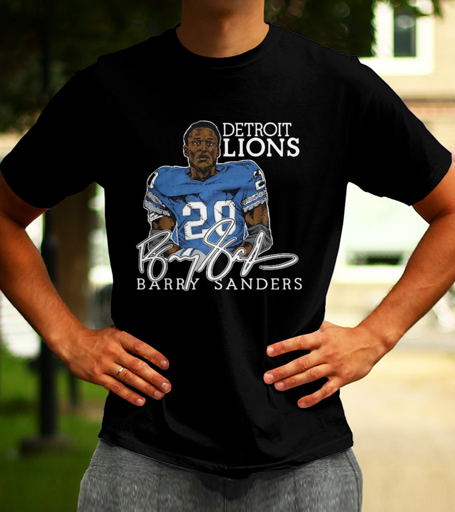 Detroit Lions Barry Sanders 20 Retired Player Classic Signature T-Shirt