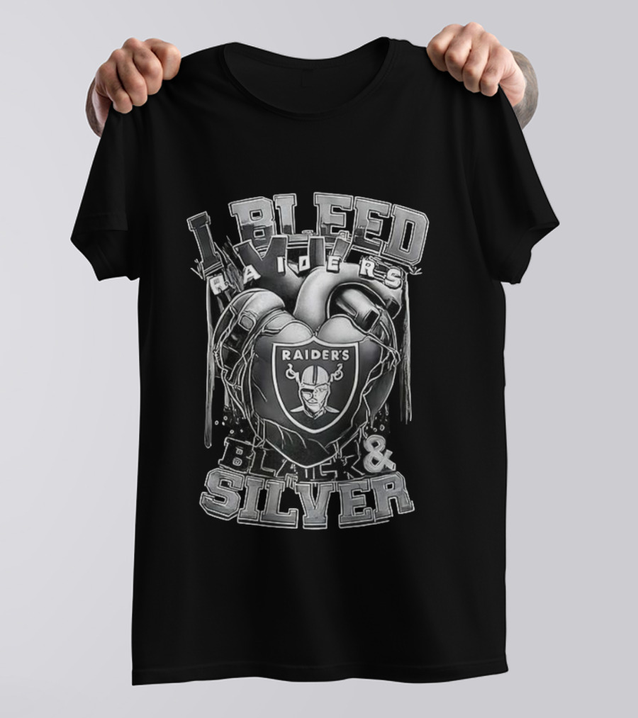 I Bleed Raiders Black And Silver Heart Football Fan Pride T-Shirt