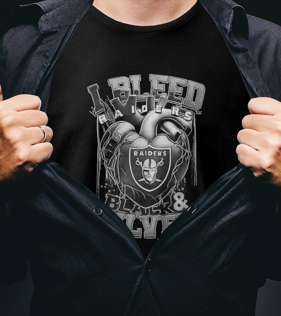 I Bleed Raiders Black And Silver Heart Football Fan Pride T-Shirt