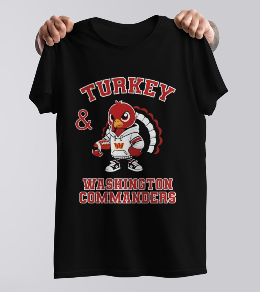 Turkey And Washington Commanders Football Thanksgiving NFL Fan Apparel T-Shirt