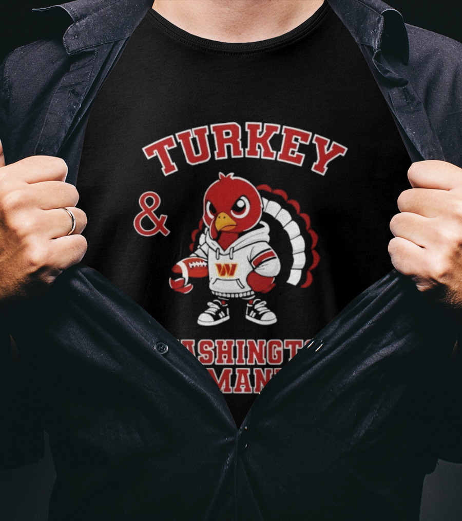 Turkey And Washington Commanders Football Thanksgiving NFL Fan Apparel T-Shirt