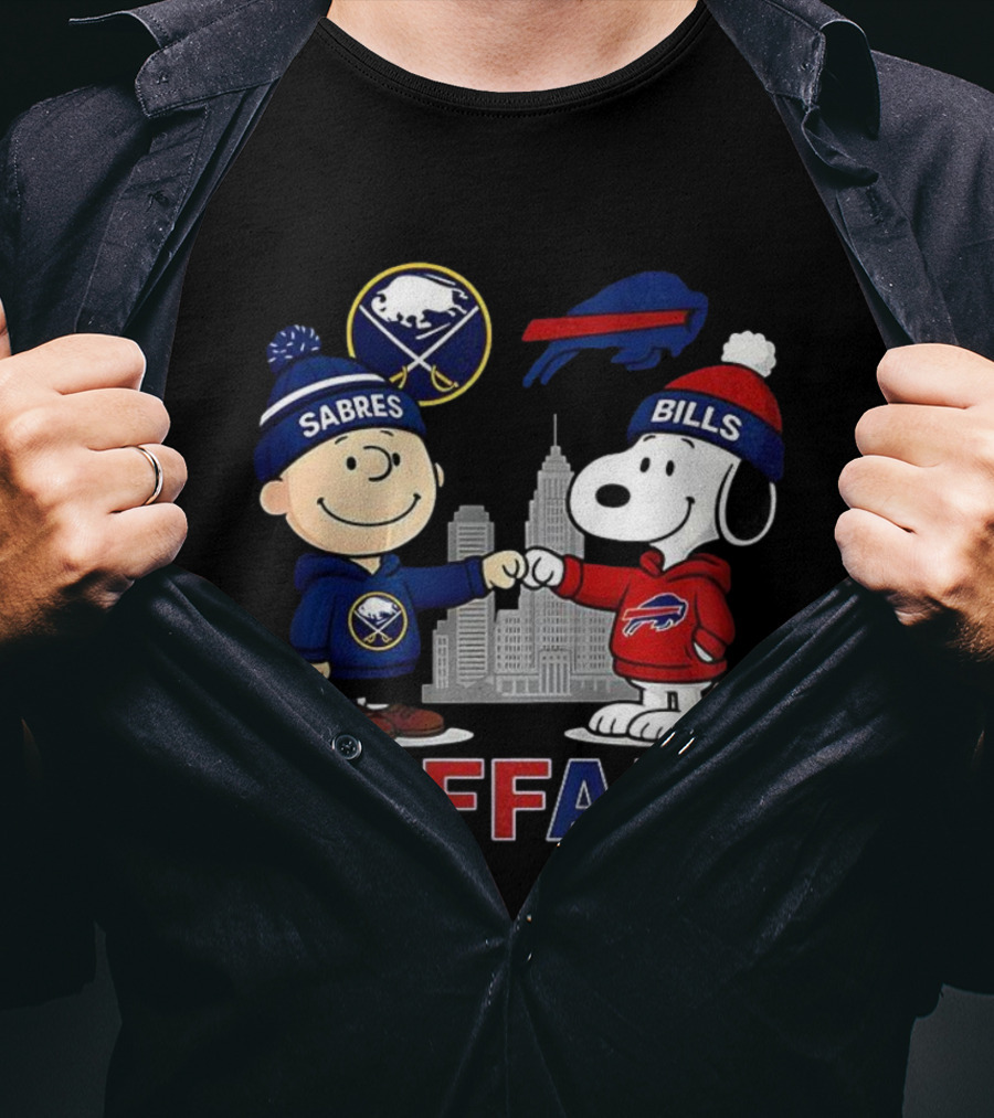 Charlie Brown Snoopy Buffalo Sabres Bills Skyline Fist Bump T-Shirt