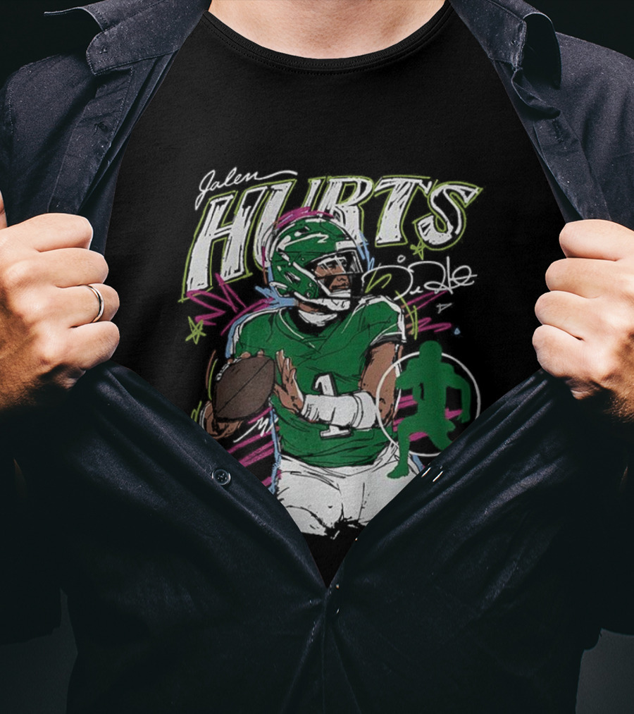 Jalen Hurts Philadelphia Eagles Football Scribble Signature Art Style T-Shirt