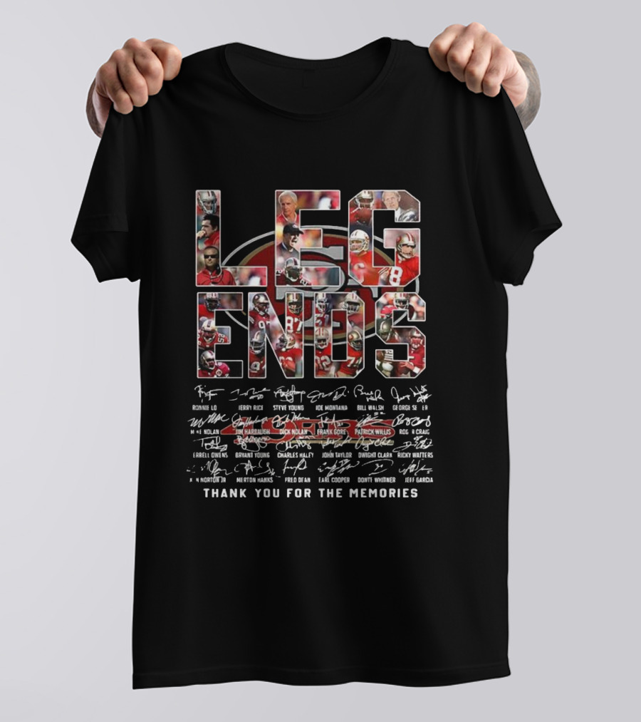 San Francisco 49ers LEGENDS Player Collage Thank You For The Memories Signatures T-Shirt
