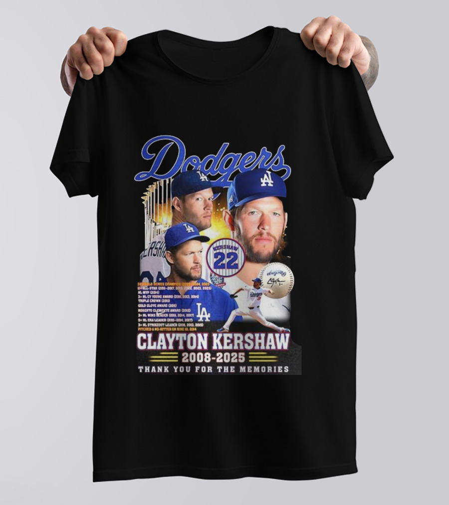 Dodgers Clayton Kershaw 2008-2025 Thank You For The Memories And Achievements T-Shirt