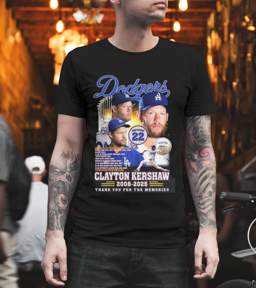 Dodgers Clayton Kershaw 2008-2025 Thank You For The Memories And Achievements T-Shirt