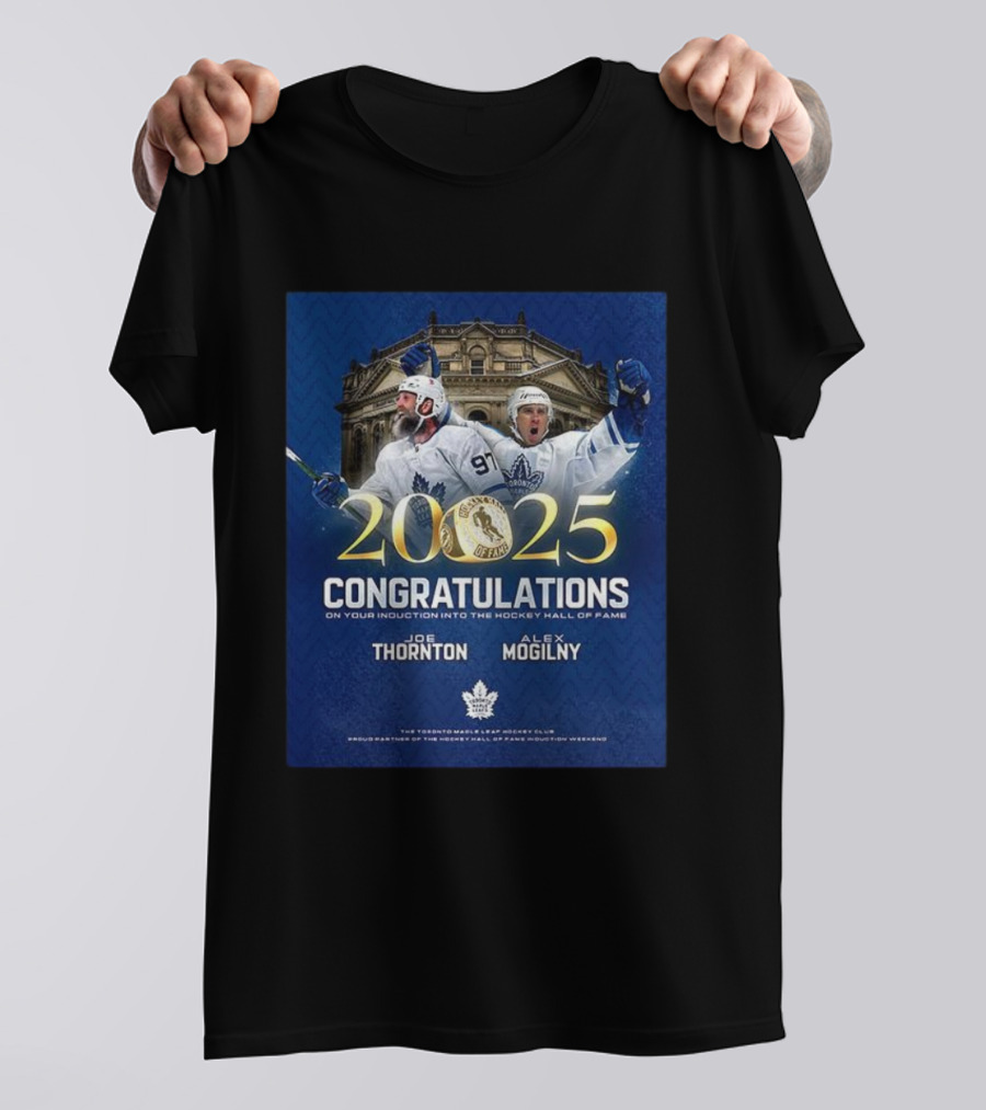 Joe Thornton Alex Mogilny 2025 Hockey Hall Of Fame Induction Toronto Maple Leafs Celebration T-Shirt