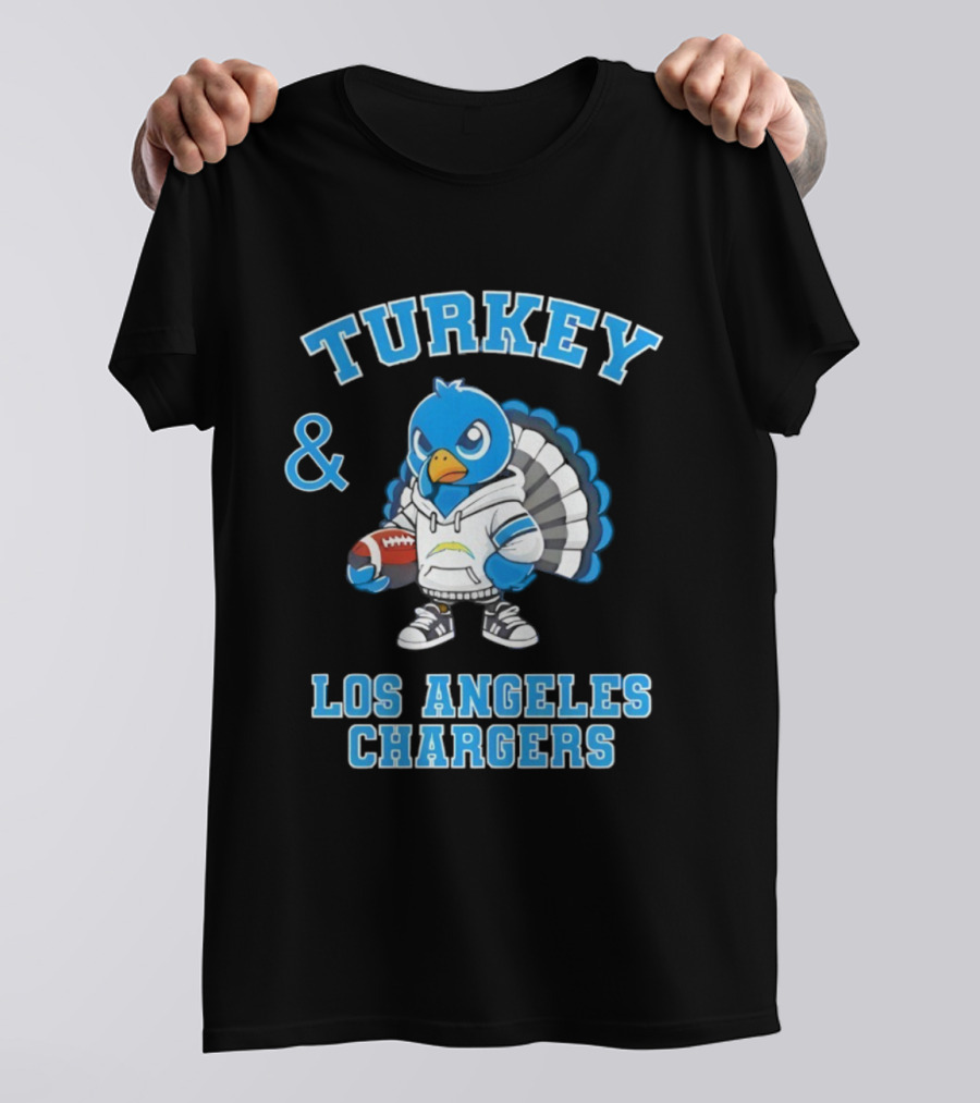 Turkey And Los Angeles Chargers Football NFL Thanksgiving Celebration T-Shirt