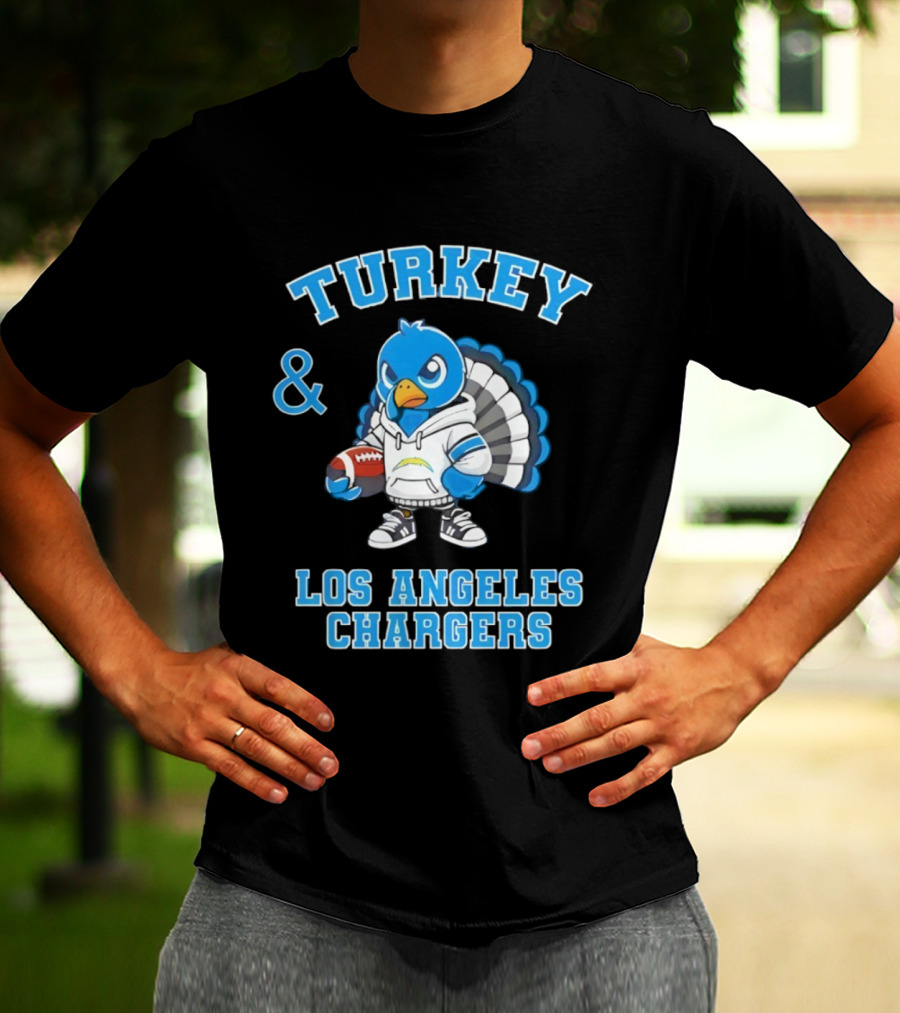 Turkey And Los Angeles Chargers Football NFL Thanksgiving Celebration T-Shirt