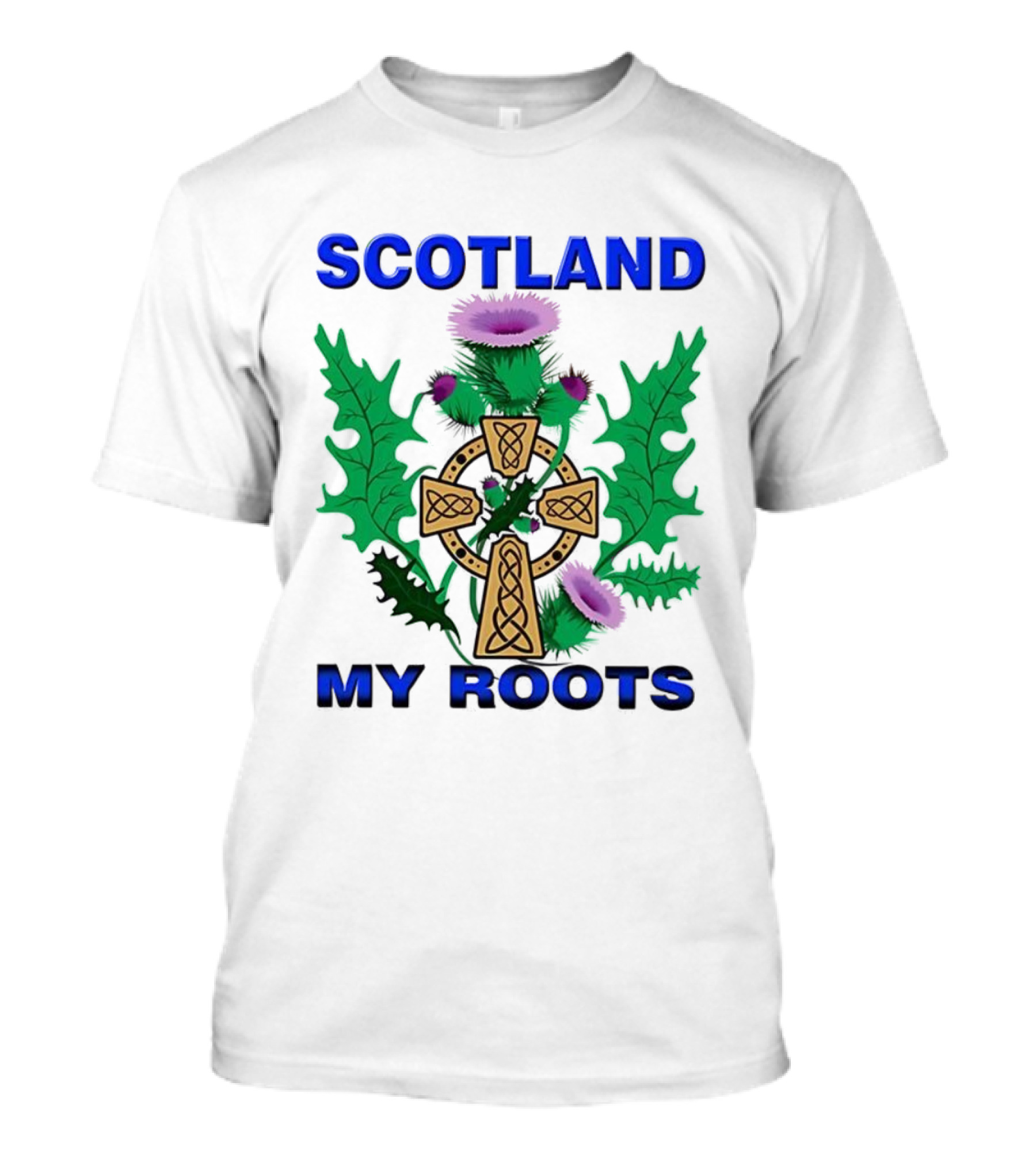 Scotland My Roots Celtic Cross Purple Thistle Heritage T-Shirt