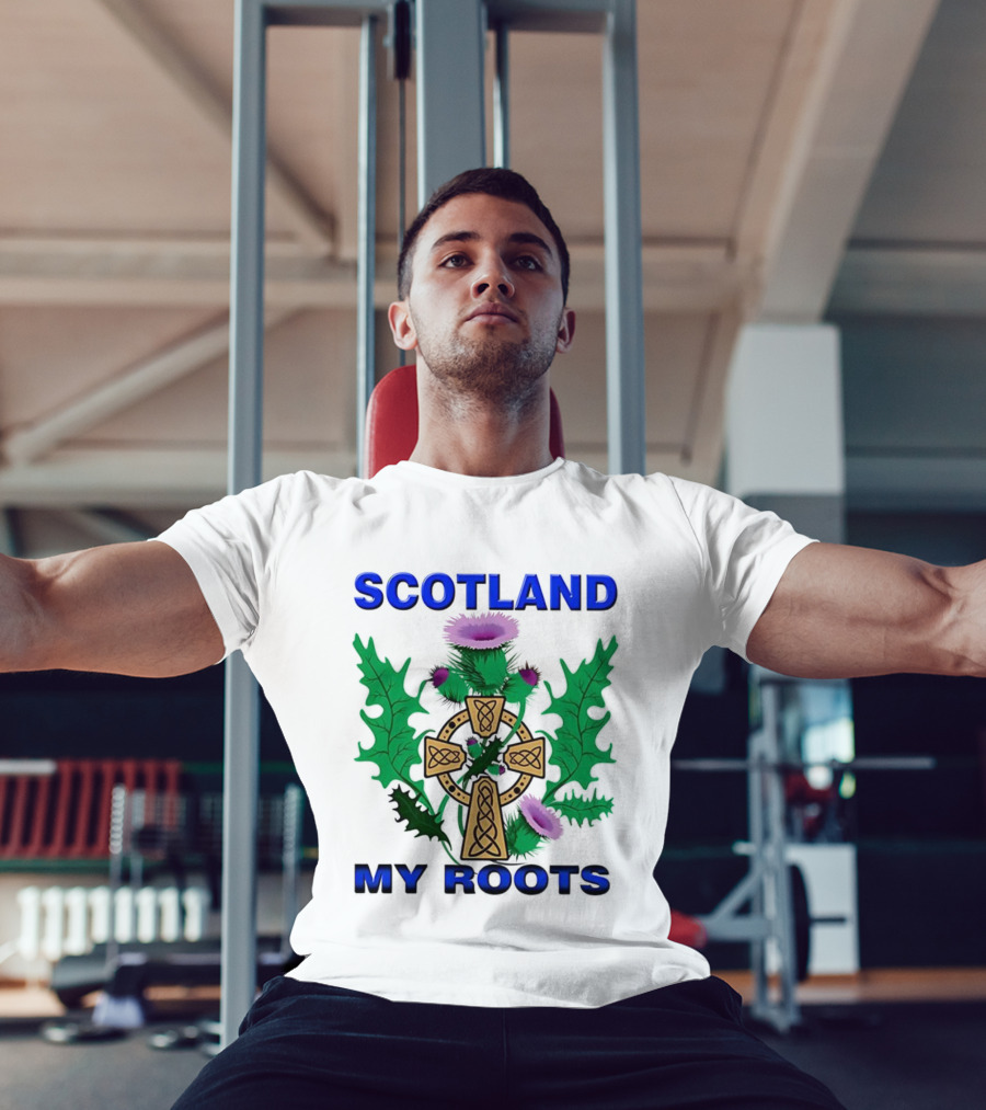Scotland My Roots Celtic Cross Purple Thistle Heritage T-Shirt