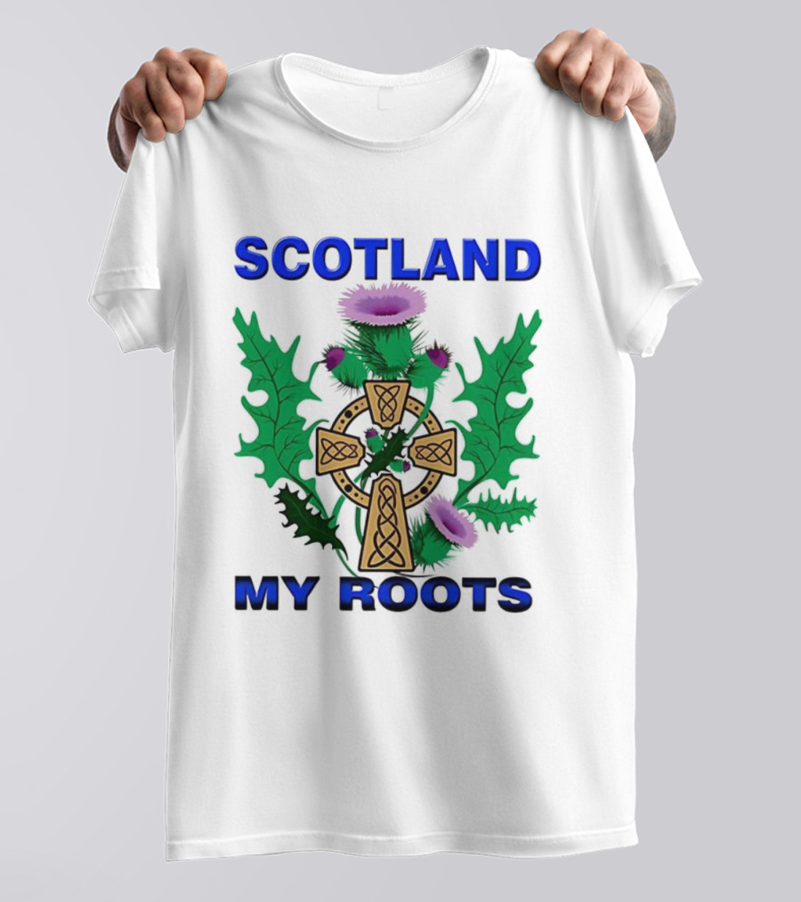 Scotland My Roots Celtic Cross Purple Thistle Heritage T-Shirt