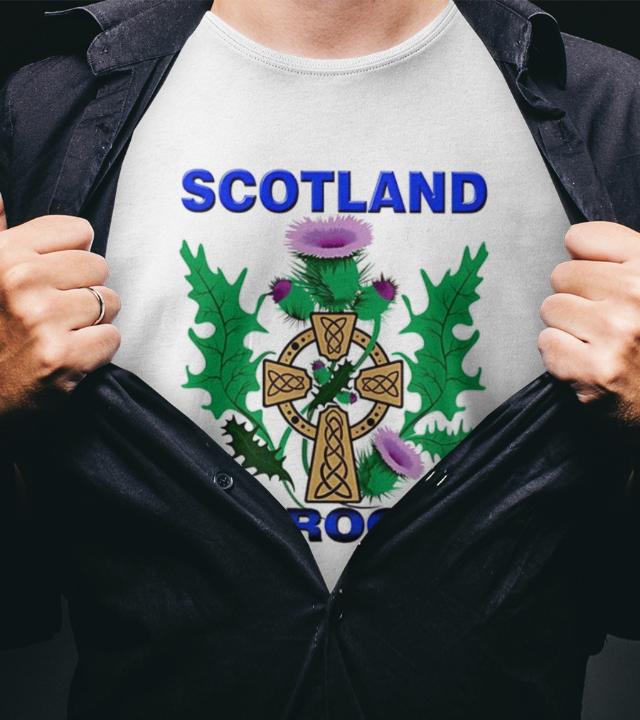 Scotland My Roots Celtic Cross Purple Thistle Heritage T-Shirt