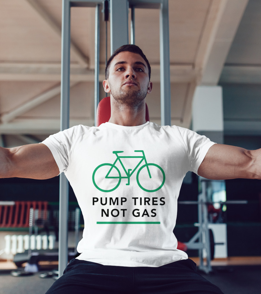 Pump Tires Not Gas Bicycle Green Outline Graphic T-Shirt