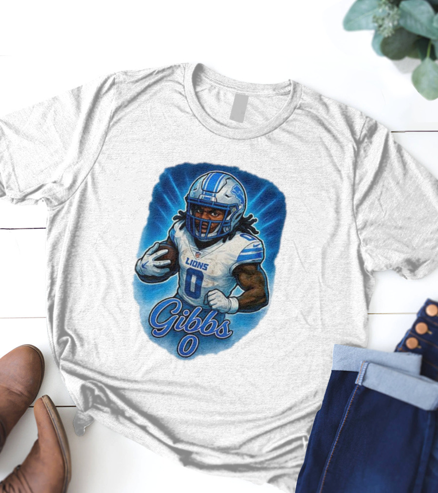 Gibbs Detroit Lions Number 0 Football Caricature T-Shirt