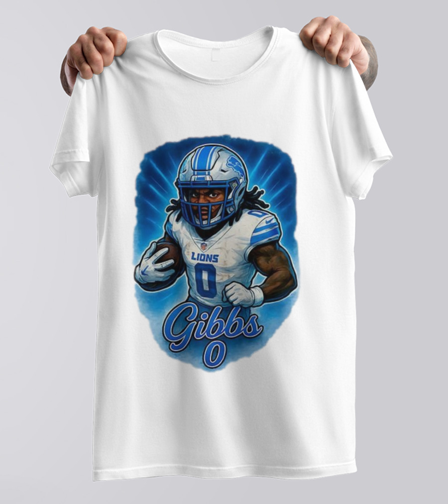 Gibbs Detroit Lions Number 0 Football Caricature T-Shirt