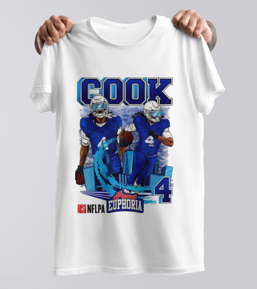 COOK NFLPA Planet Euphoria Number 4 Football Cartoon Skyline T-Shirt