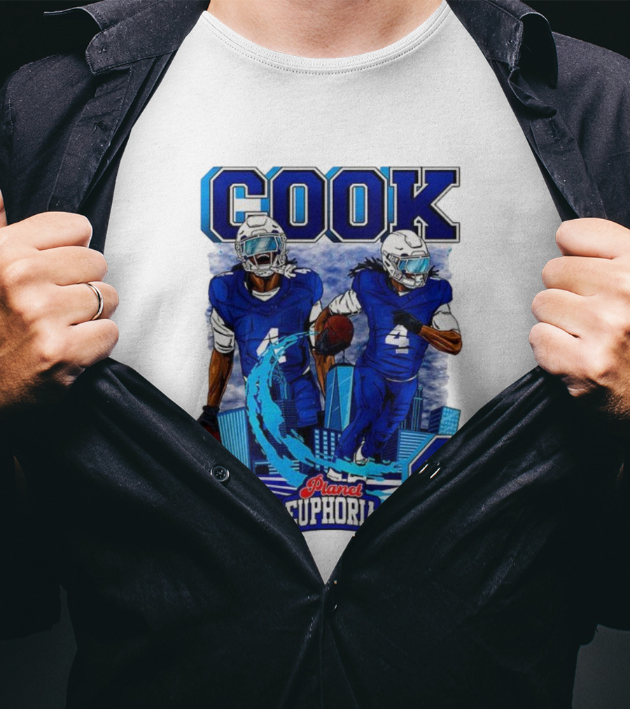 COOK NFLPA Planet Euphoria Number 4 Football Cartoon Skyline T-Shirt