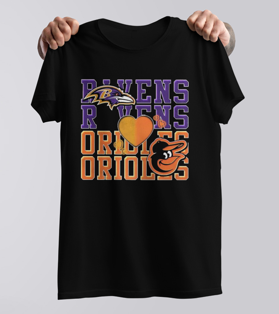 Baltimore Ravens Orioles Heart Fan Love NFL MLB T-Shirt