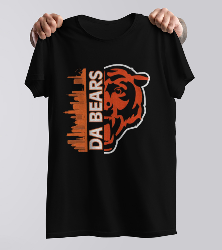 Da Bears Chicago Football City Skyline Bear Head T-Shirt