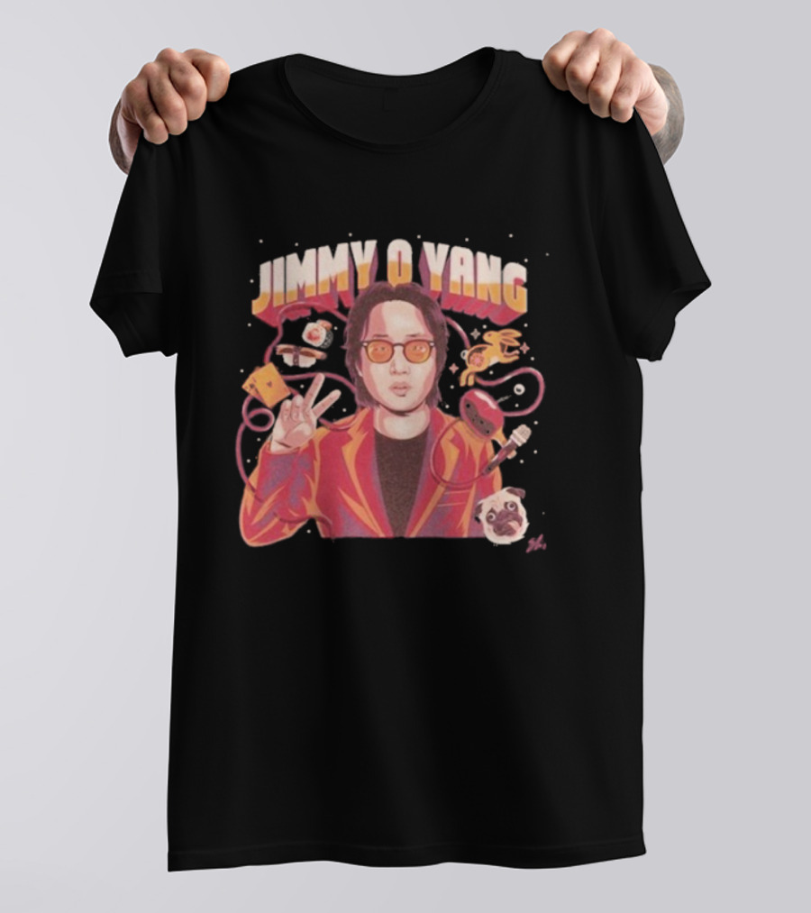 Jimmy O. Yang Peace Sign Cartoon Pug And Sunglasses T-Shirt