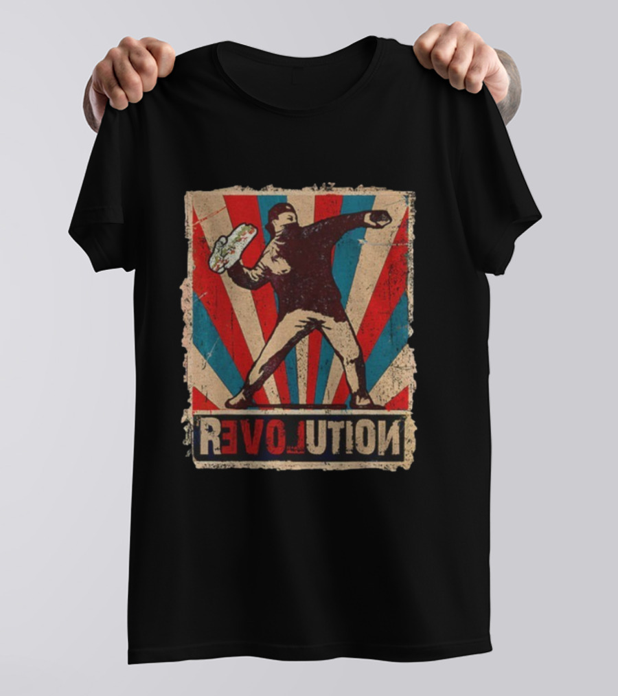 Sandwich Guy Revolution Retro Throwing Graphic T-Shirt
