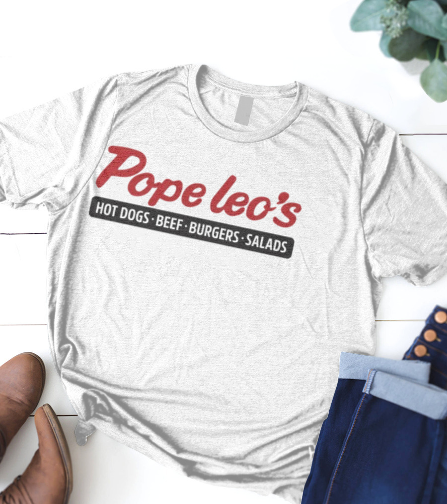 Pope Leo’s Hot Dogs Beef Burgers Salads Classic Logo T-Shirt