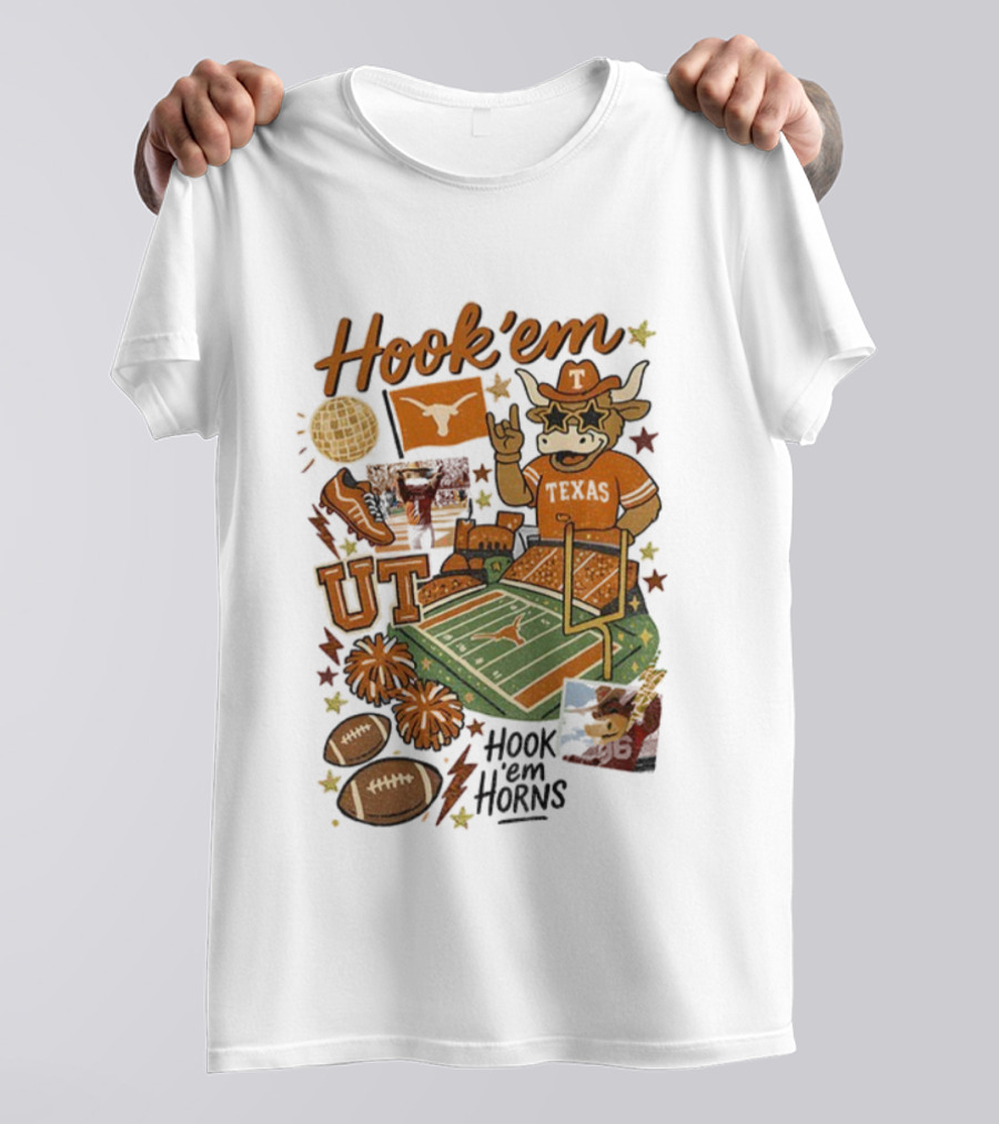 Hook 'Em Texas Longhorns Football Mascot UT Vintage NFL T-Shirt