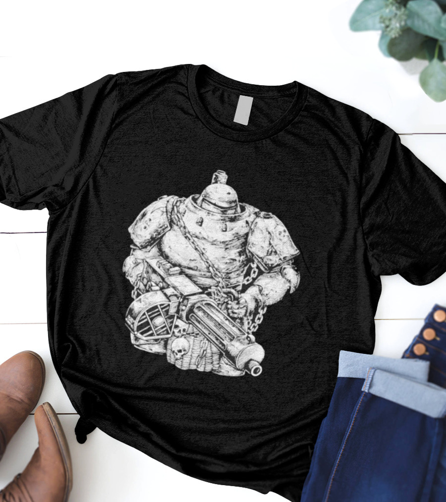 Armored Infantry Mechanical Warrior Skull Cannon Chains T-Shirt