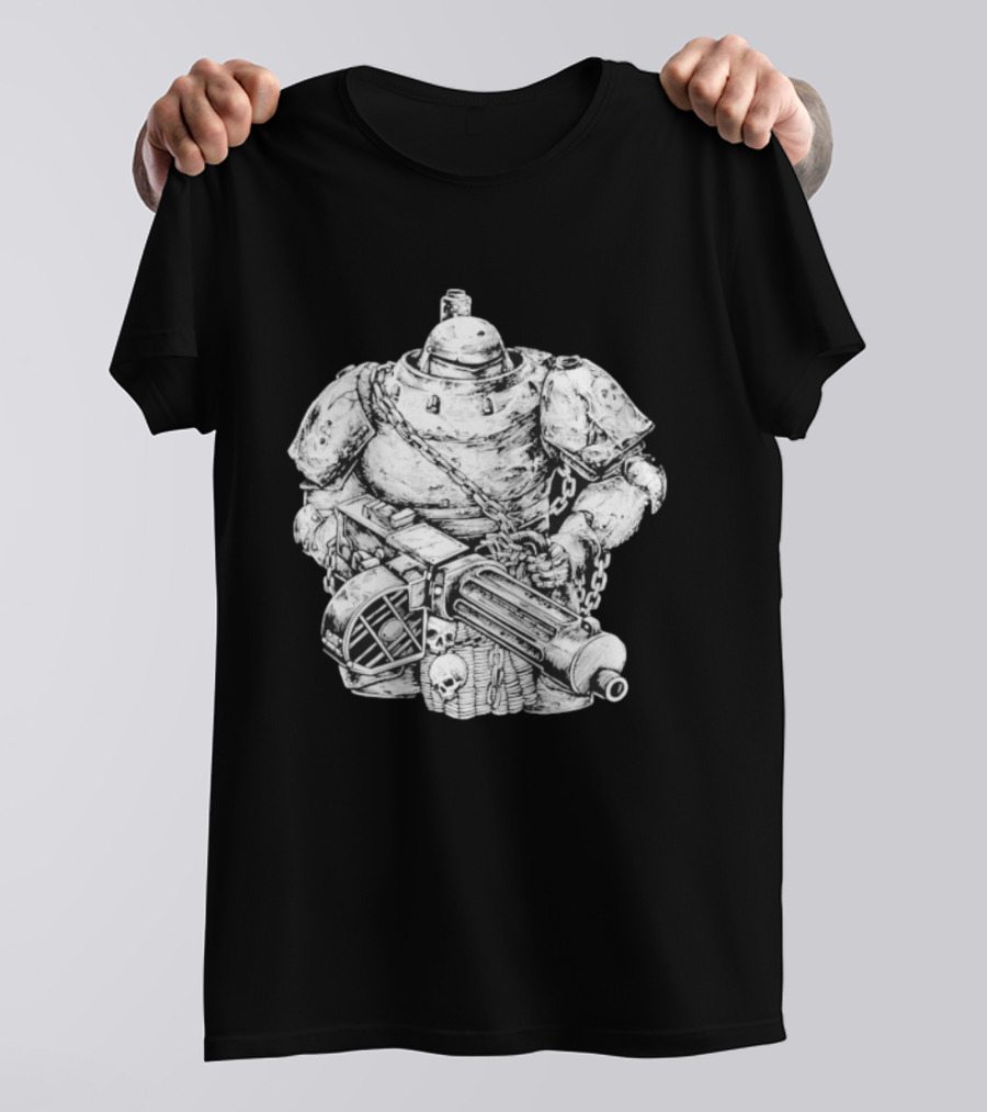 Armored Infantry Mechanical Warrior Skull Cannon Chains T-Shirt